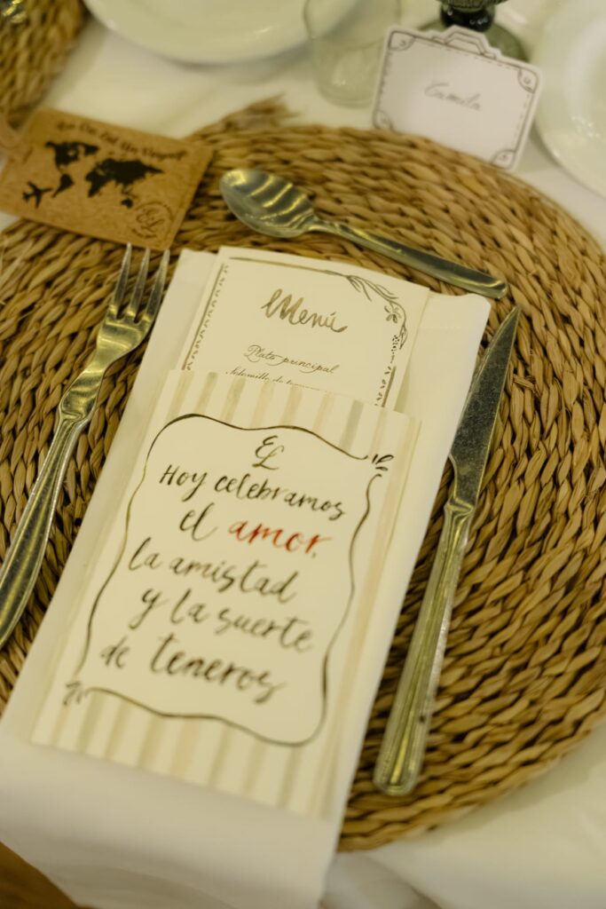Papelería de boda con estilo de pasaporte y sello de mapamundi